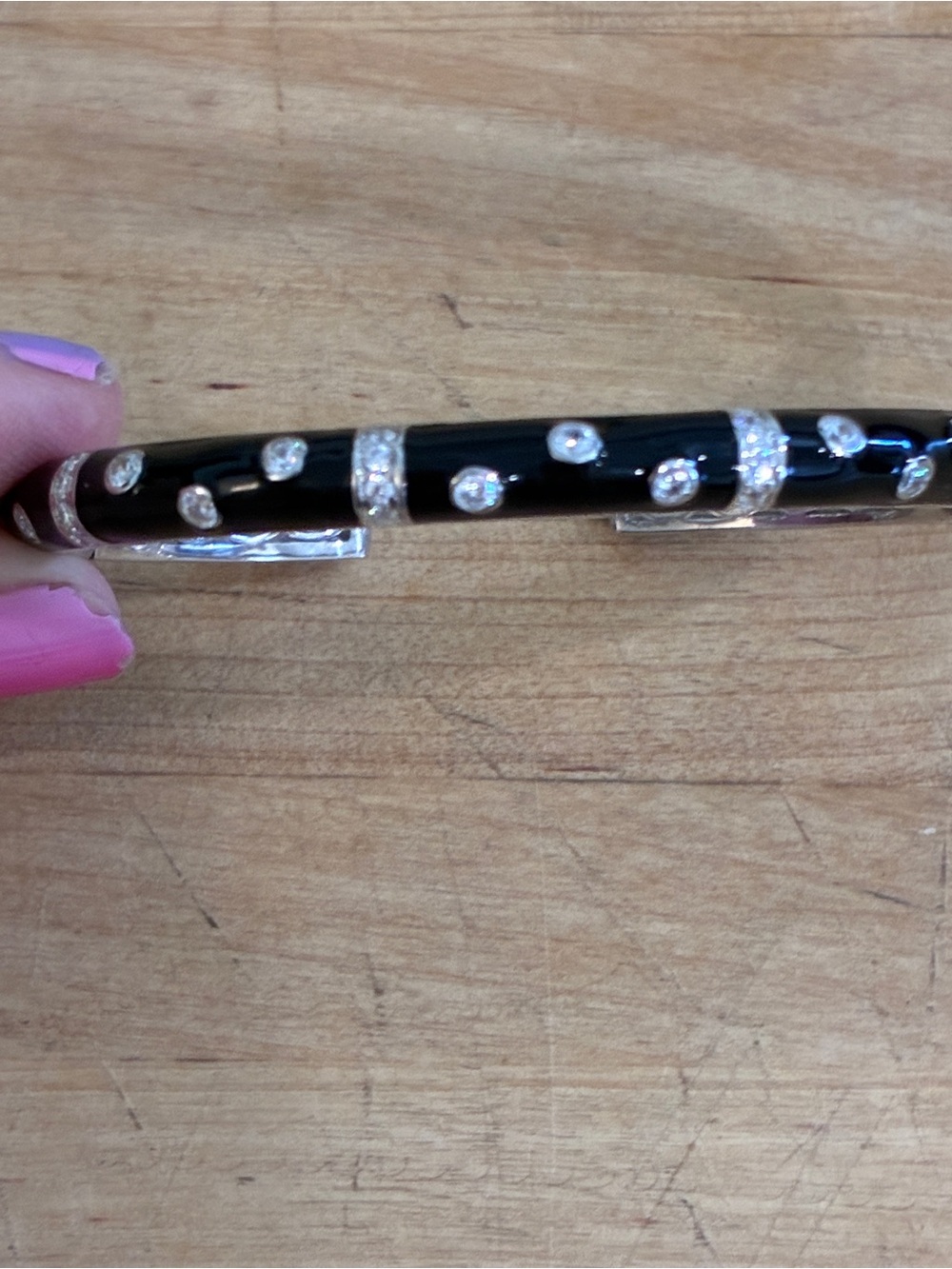Hidalgo 925 Black Enamel Crystal Bangle Bracelet Sterling Silver Cuff - Picture 13 of 13